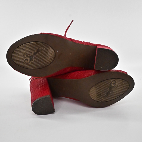 SEYCHELLES Womens Eternity Peep‎ Toe Oxford Heels Sz 6 Red Shimmer Lace Up Retro - Picture 9 of 9
